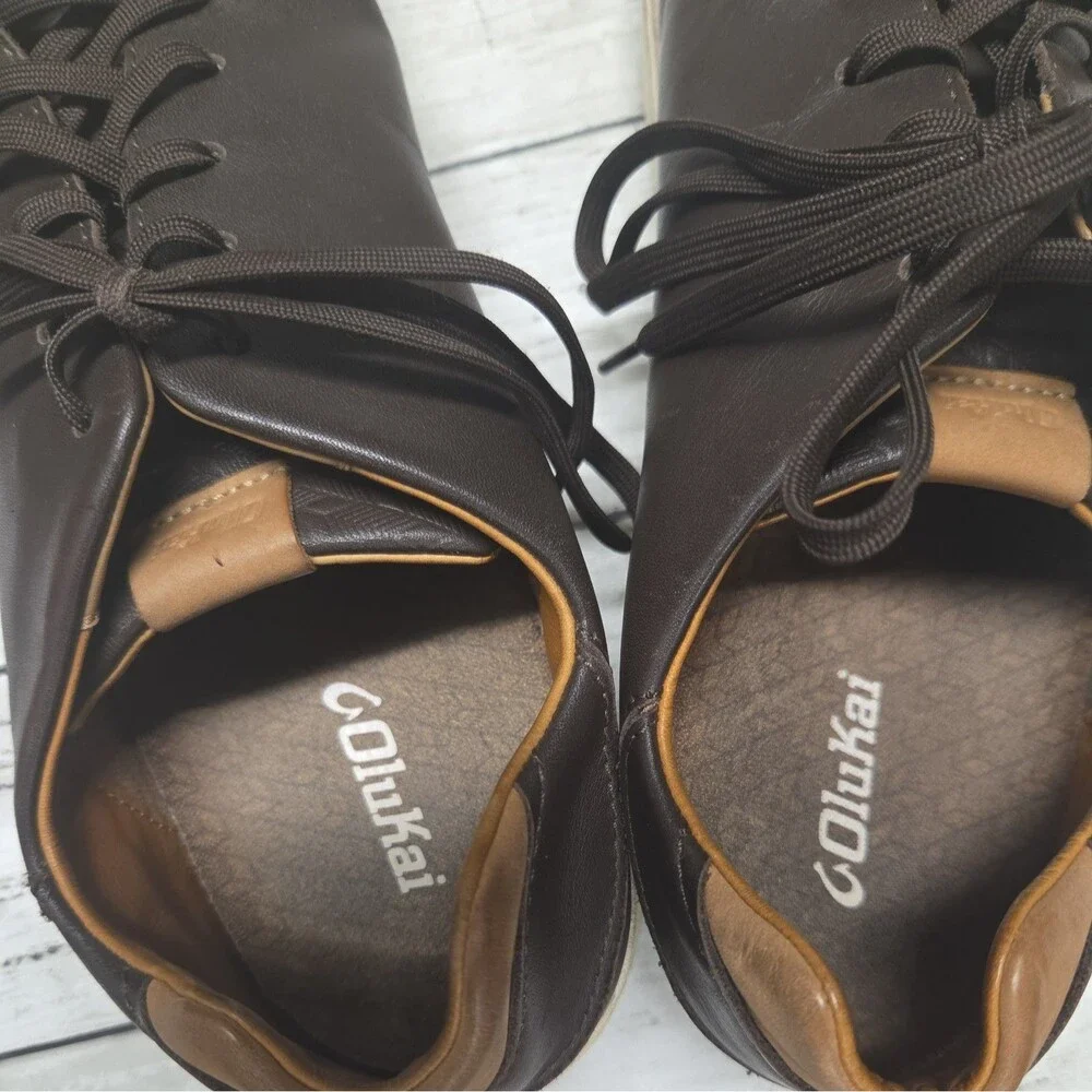 OluKai Lae'ahi Li 'Ili Shoes Mens Size 15 Brown Leather Low Top Casual Sneakers